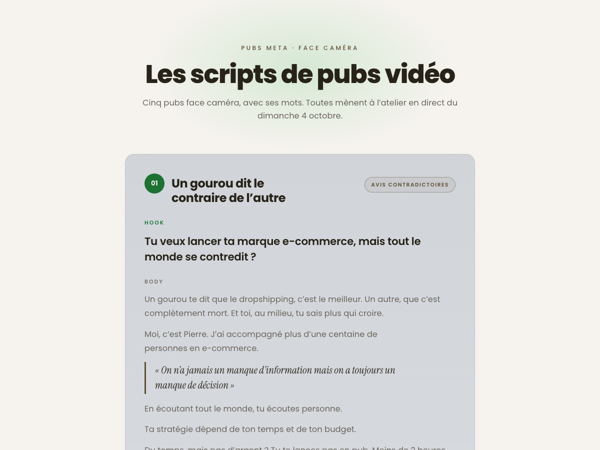 Aperçu des scripts de créas