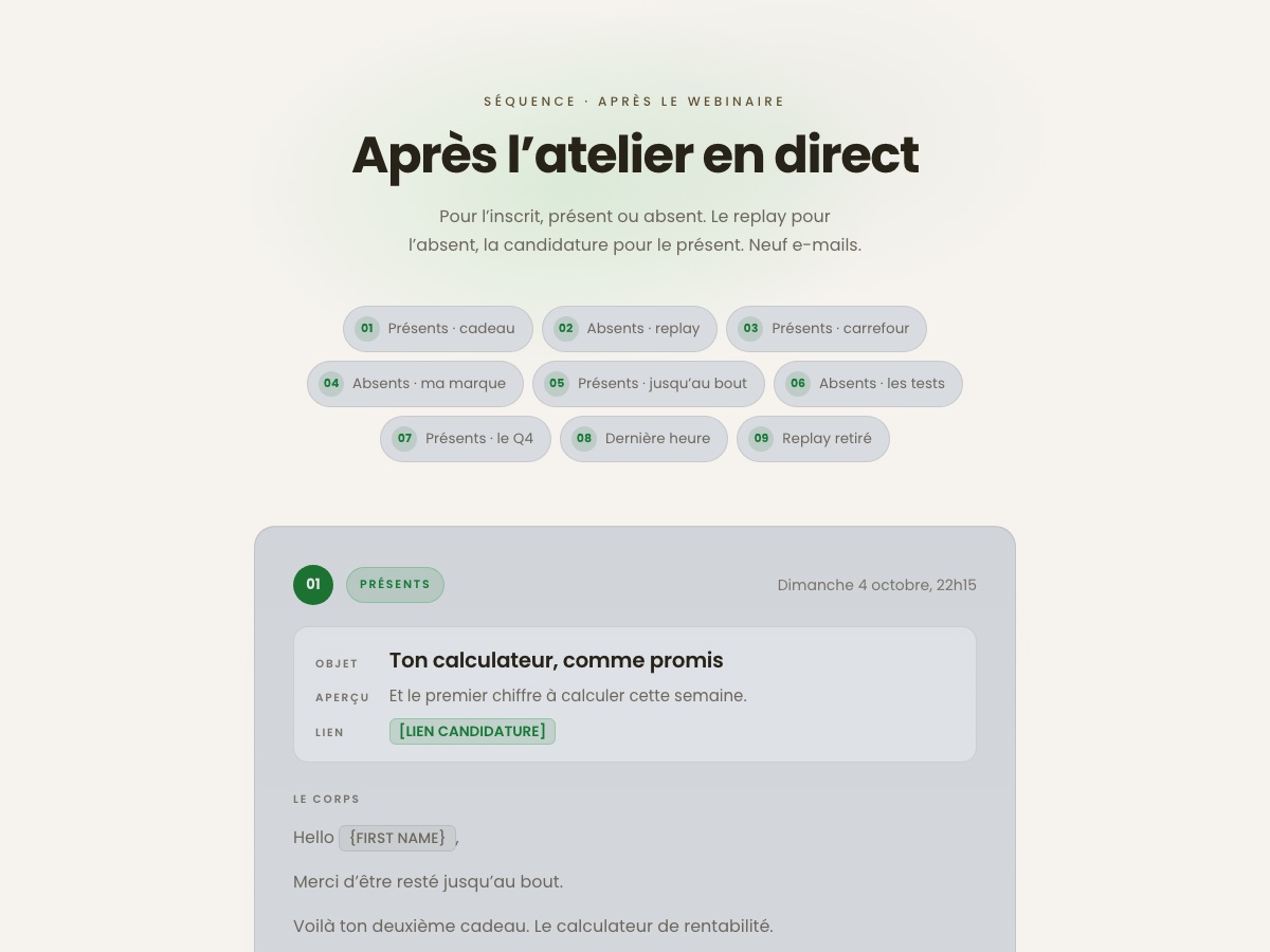 Aperçu de la séquence après le webinaire