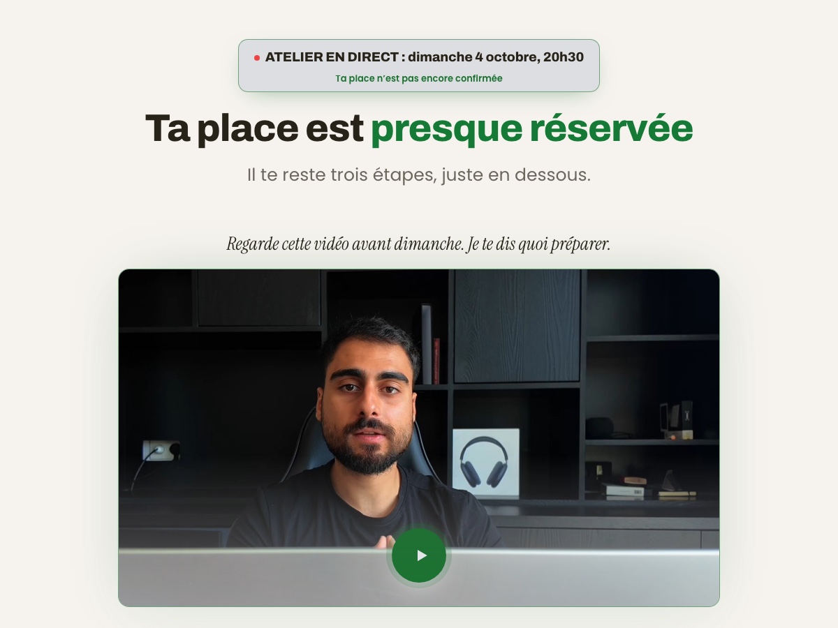 Aperçu de la page de confirmation